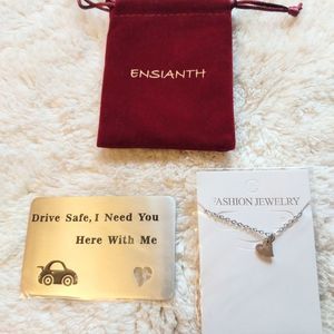 Drive Safe I Need You Here With Me. Wallet Card Insert  Heart Cut Out Necklace